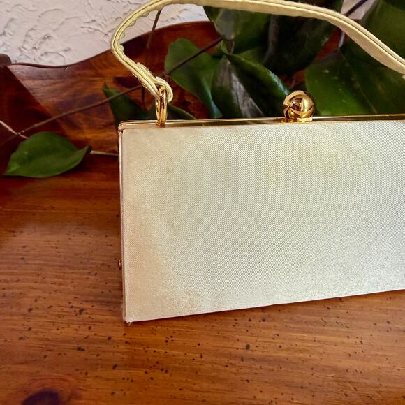 Jessica McClintock Ivory Satin Evening Bag Vintage Style Bridal Clutch Purse main image 7